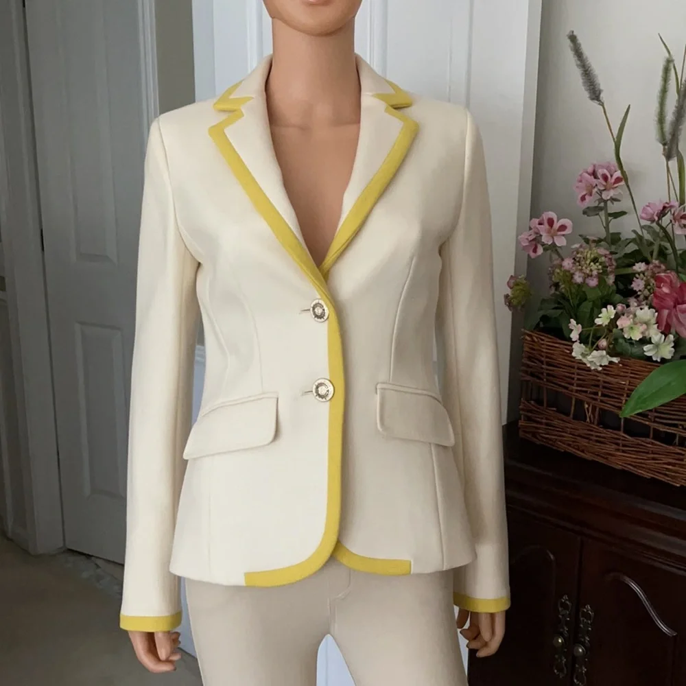 NWT J. Crew Lexington Wool Blazer Cream Yellow Trim Preppy Equestrian Size 4